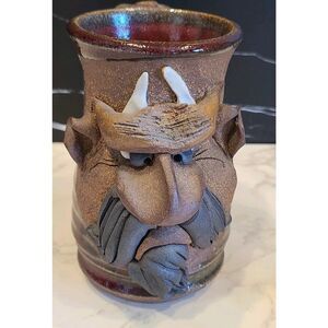 Studio Art Pottery 3D Stoneware Ugly Funny Face Mug Planter Pen Holder 5.25" EUC